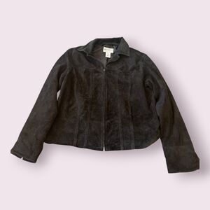 Pendleton Suede Leather Jacket Women's Large Black Long Sleeve Collared Full Zip